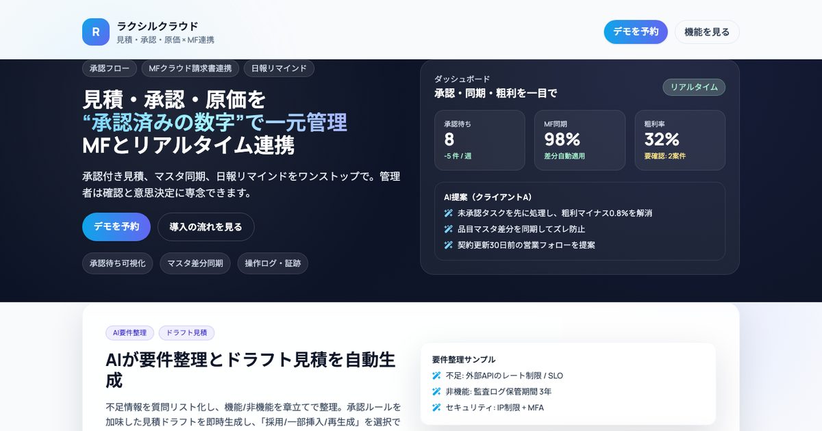 ラクシルクラウド の画面