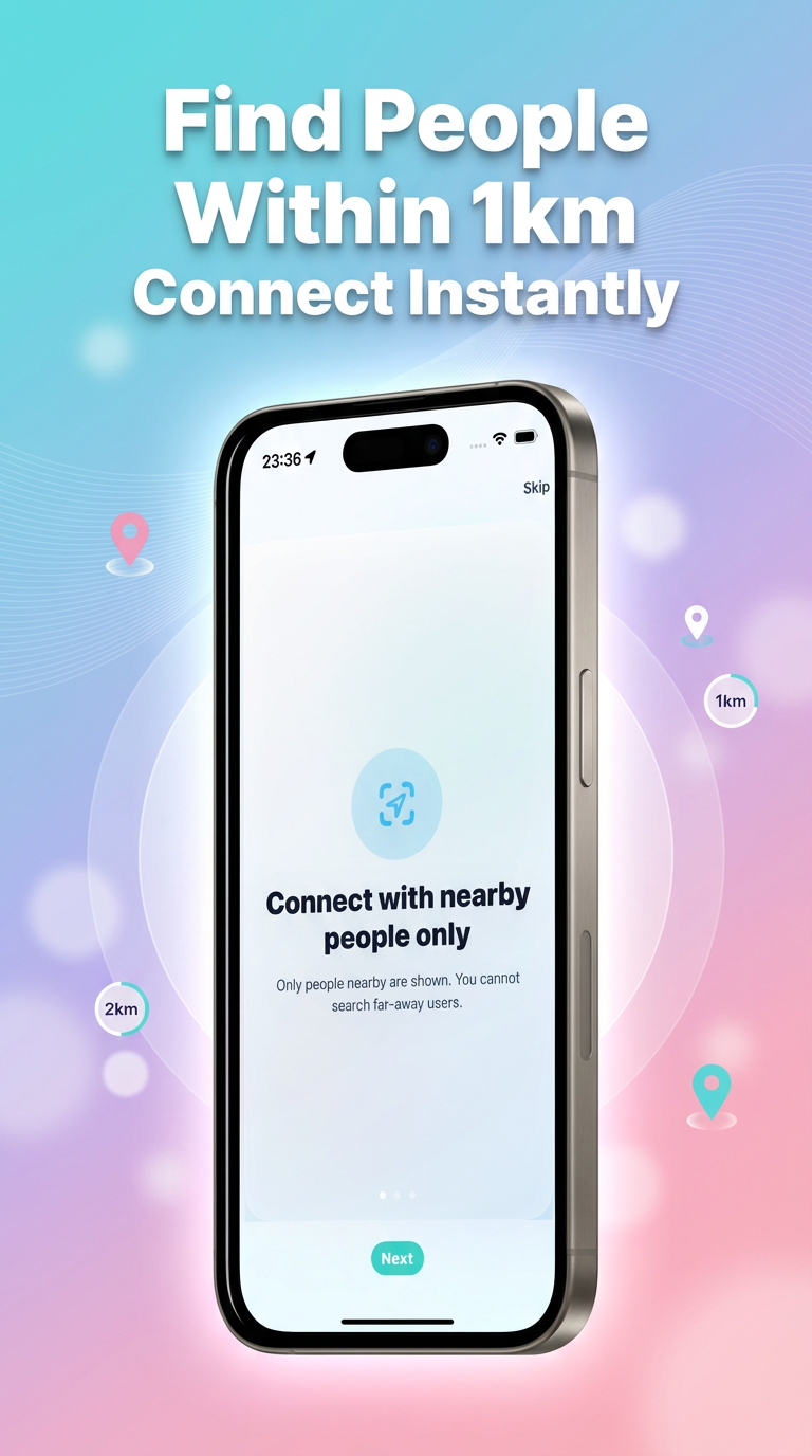 Find people within 1km screen