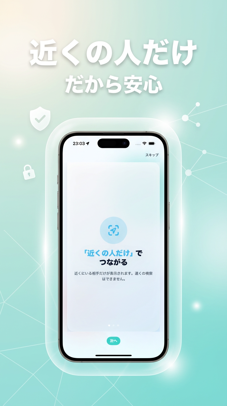 近くの人だけとつながる案内画面